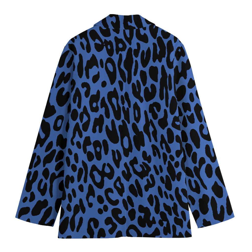 Blue Leopard Print Women's Cotton Blazer