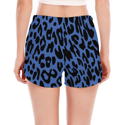 Blue Leopard Print Women's Split Running Shorts