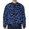 Blue Leopard Print Zip Sleeve Bomber Jacket