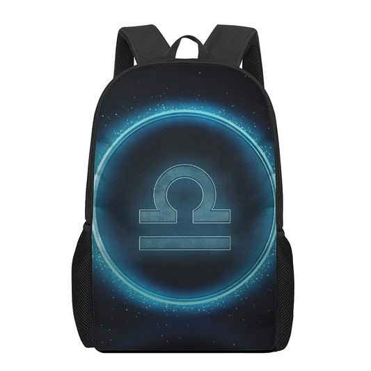 Blue Libra Zodiac Sign Print 17 Inch Backpack