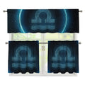 Blue Libra Zodiac Sign Print 3 Piece Kitchen Curtains