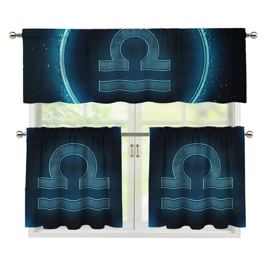 Blue Libra Zodiac Sign Print 3 Piece Kitchen Curtains