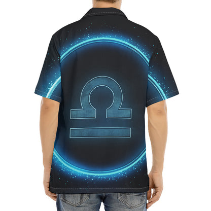 Blue Libra Zodiac Sign Print Aloha Shirt