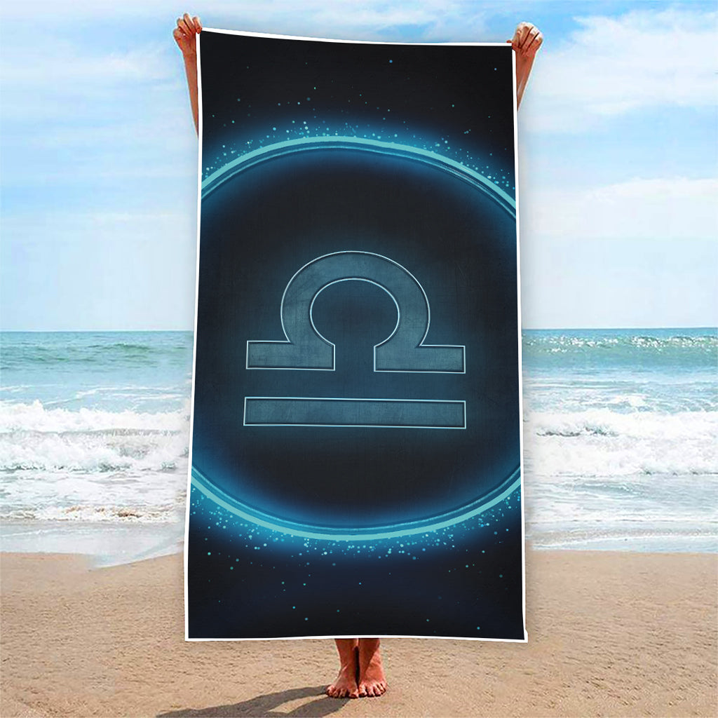 Blue Libra Zodiac Sign Print Beach Towel