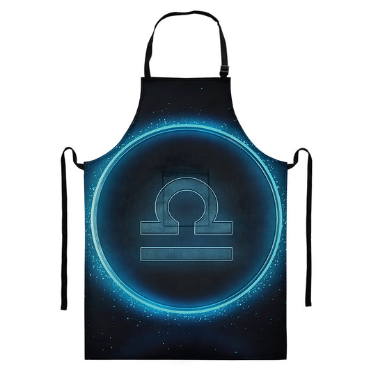 Blue Libra Zodiac Sign Print Bib Apron With Pocket
