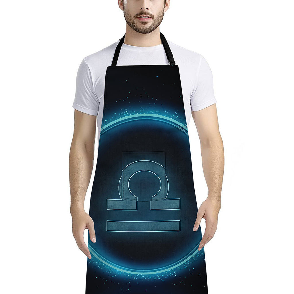 Blue Libra Zodiac Sign Print Bib Apron With Pocket