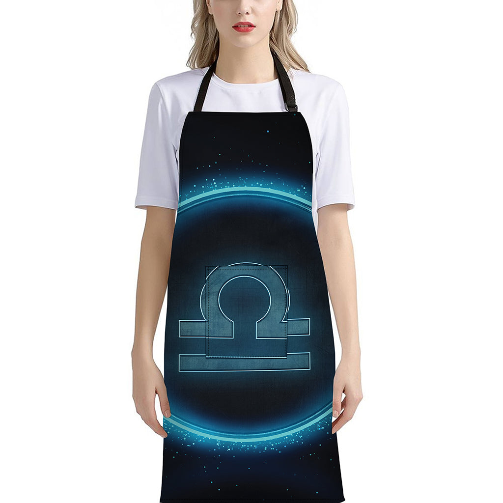 Blue Libra Zodiac Sign Print Bib Apron With Pocket