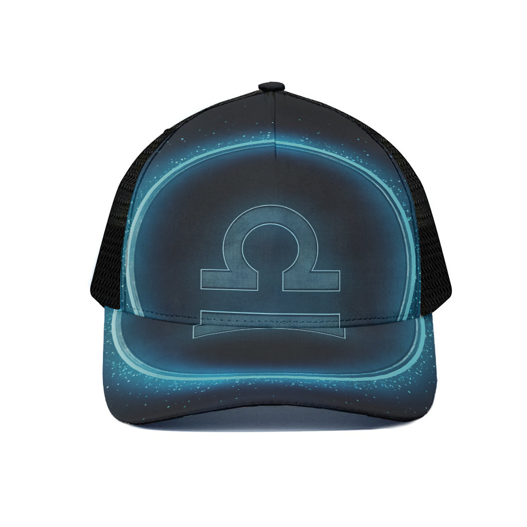 Blue Libra Zodiac Sign Print Black Mesh Trucker Cap