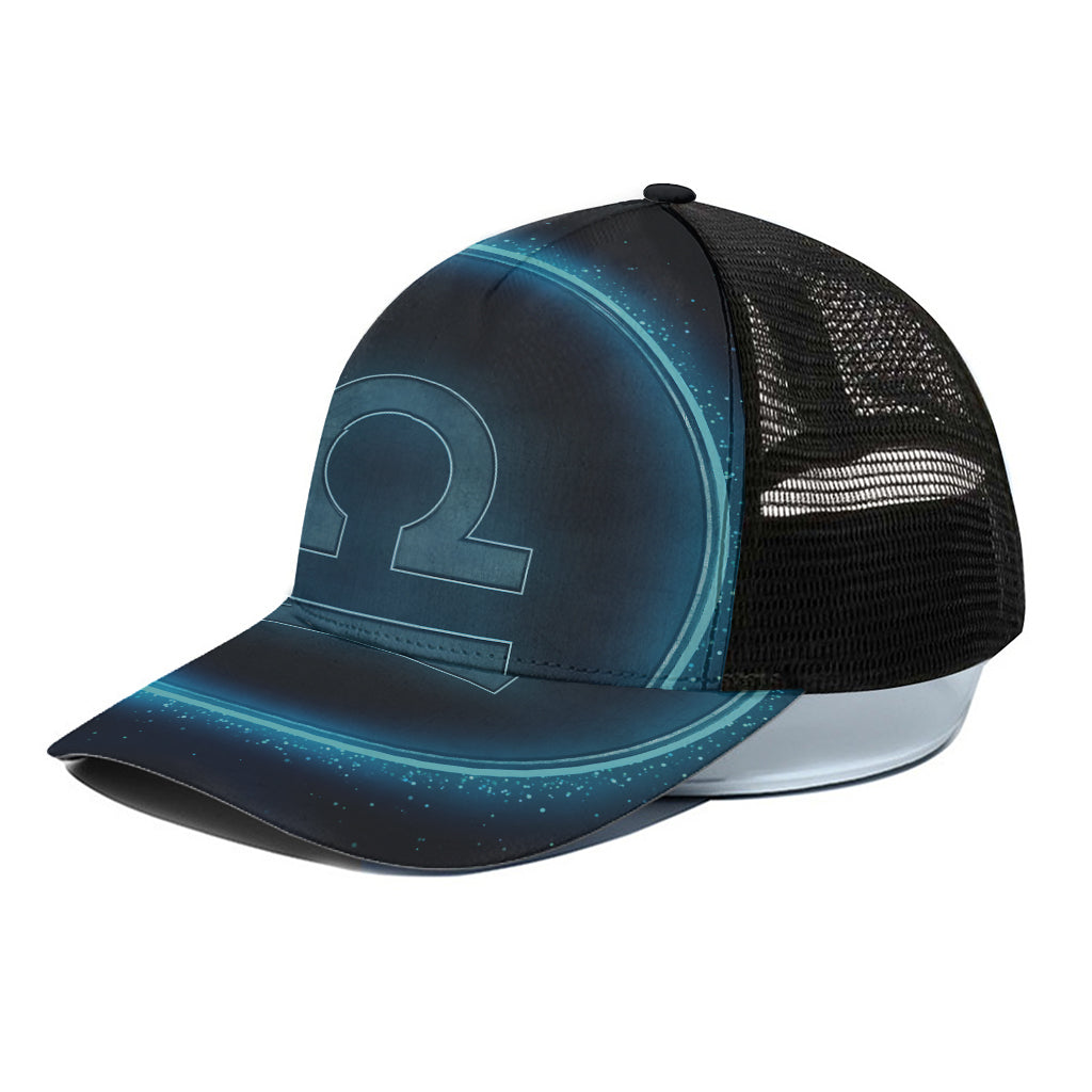 Blue Libra Zodiac Sign Print Black Mesh Trucker Cap