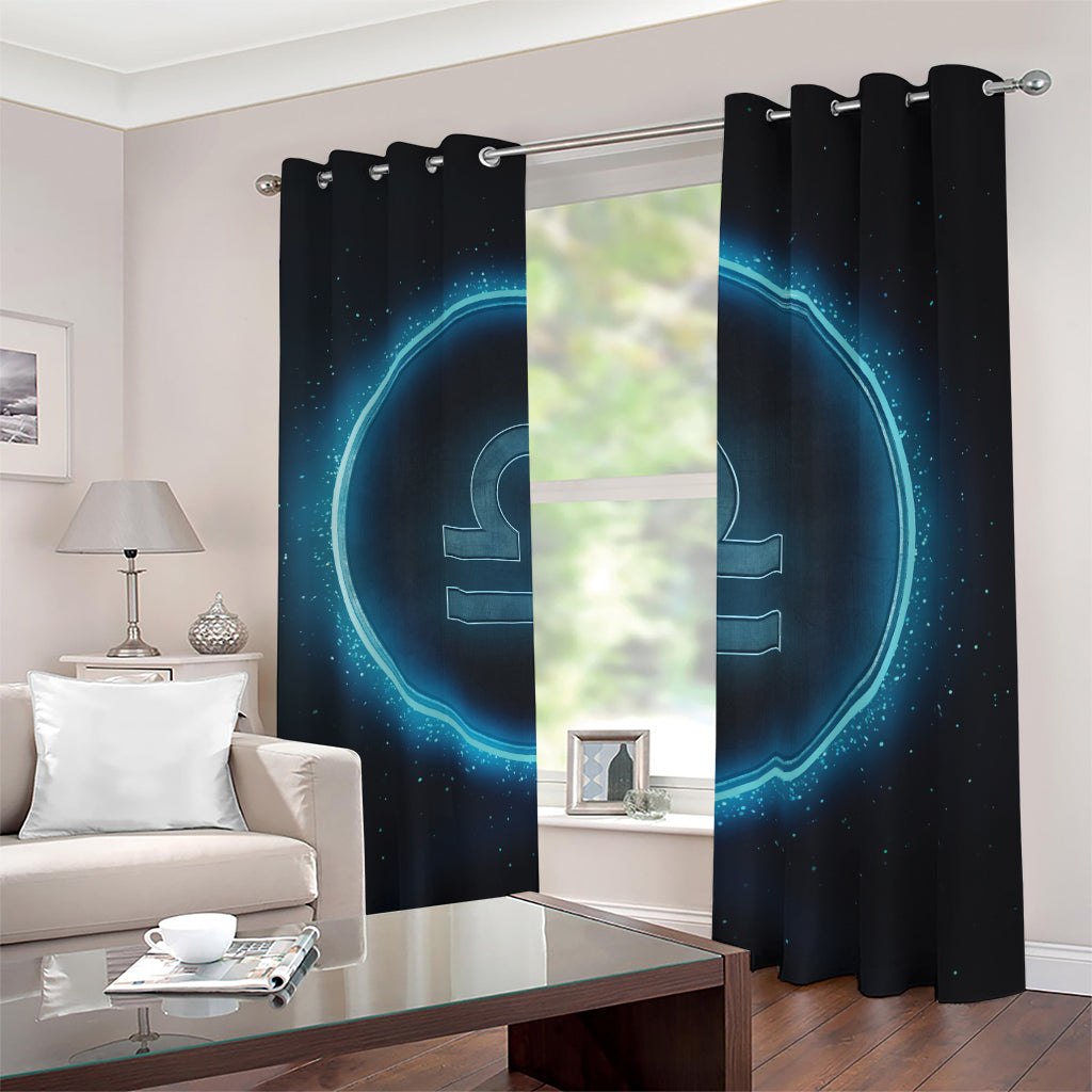 Blue Libra Zodiac Sign Print Blackout Grommet Curtains