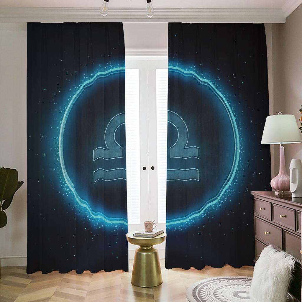 Blue Libra Zodiac Sign Print Blackout Pencil Pleat Curtains