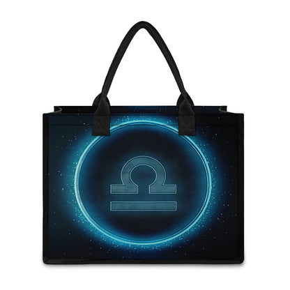 Blue Libra Zodiac Sign Print Canvas Tote Bag