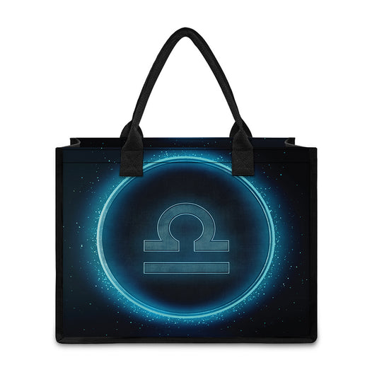 Blue Libra Zodiac Sign Print Canvas Tote Bag