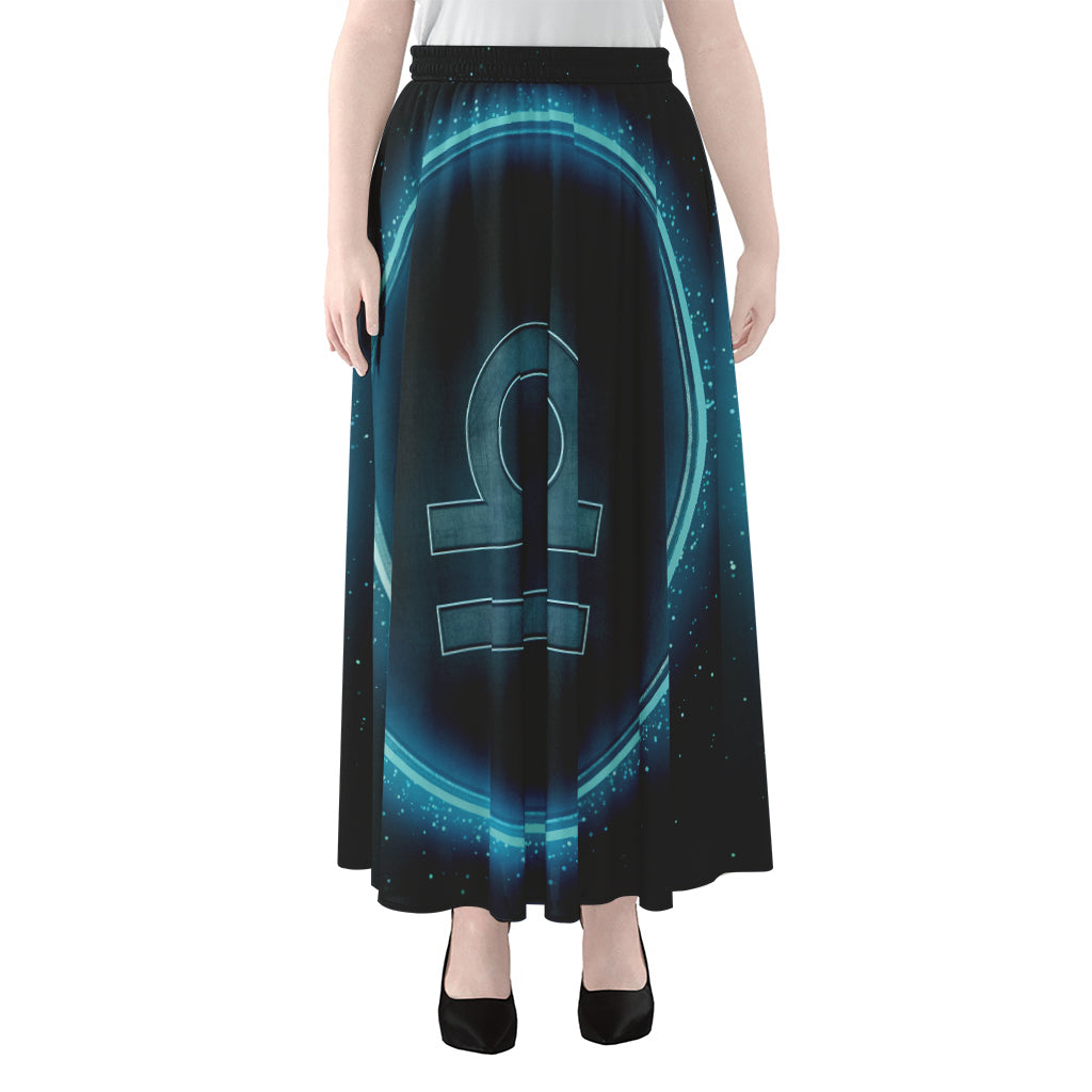 Blue Libra Zodiac Sign Print Chiffon Maxi Skirt