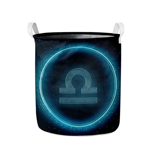 Blue Libra Zodiac Sign Print Collapsible Laundry Basket