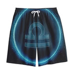 Blue Libra Zodiac Sign Print Cotton Shorts