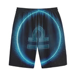 Blue Libra Zodiac Sign Print Cotton Shorts