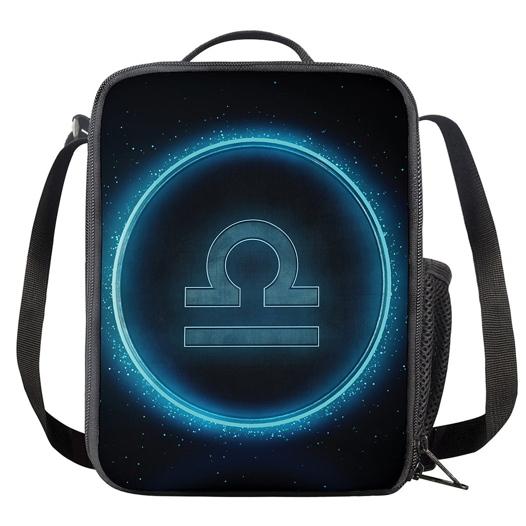 Blue Libra Zodiac Sign Print Crossbody Lunch Bag