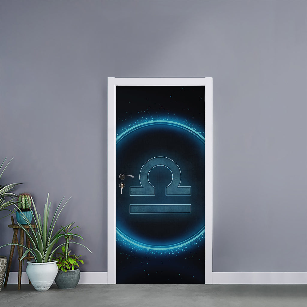 Blue Libra Zodiac Sign Print Door Sticker