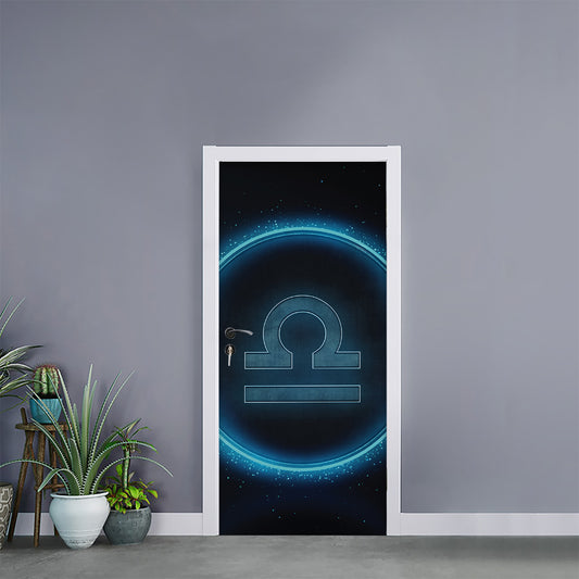 Blue Libra Zodiac Sign Print Door Sticker