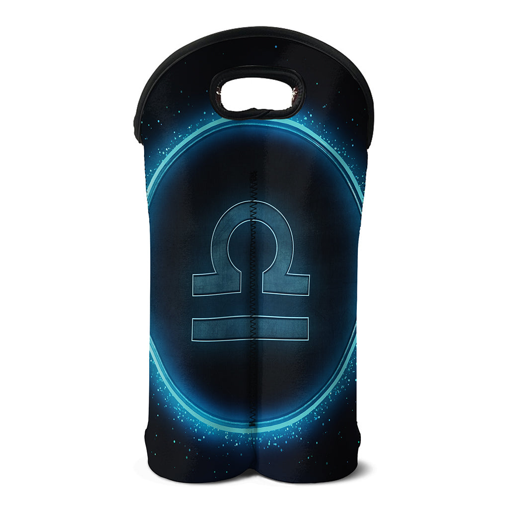 Blue Libra Zodiac Sign Print Double Neoprene Wine Tote