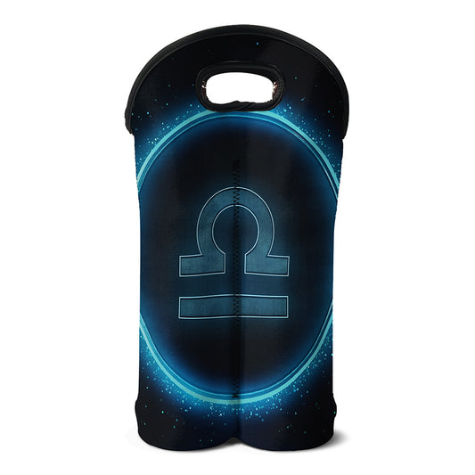 Blue Libra Zodiac Sign Print Double Neoprene Wine Tote