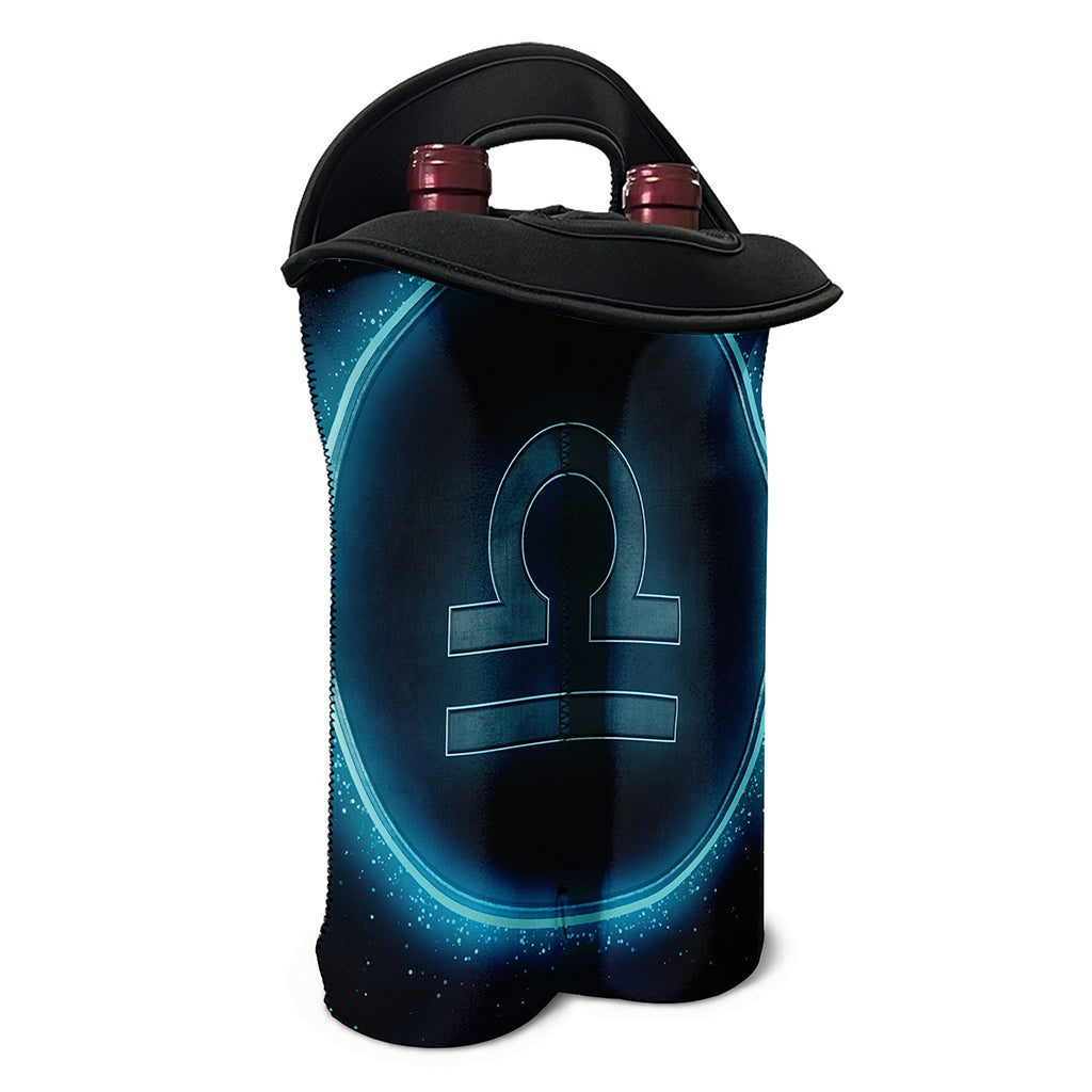Blue Libra Zodiac Sign Print Double Neoprene Wine Tote