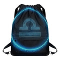 Blue Libra Zodiac Sign Print Drawstring Backpack