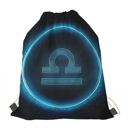 Blue Libra Zodiac Sign Print Drawstring Bag