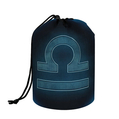 Blue Libra Zodiac Sign Print Drawstring Makeup Bag