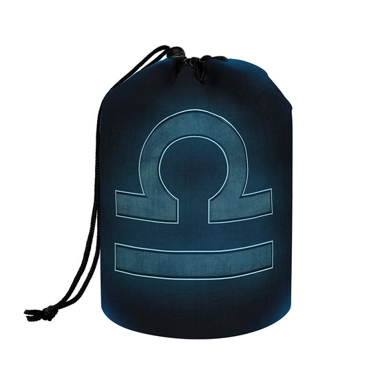 Blue Libra Zodiac Sign Print Drawstring Makeup Bag