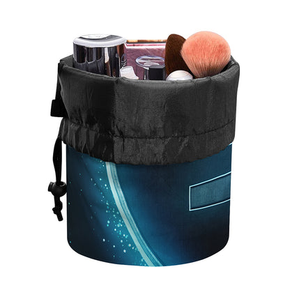 Blue Libra Zodiac Sign Print Drawstring Makeup Bag