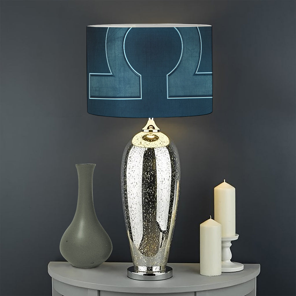 Blue Libra Zodiac Sign Print Drum Lamp Shade