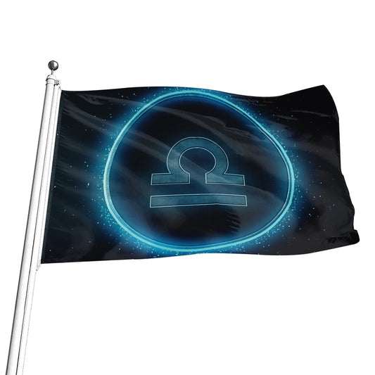 Blue Libra Zodiac Sign Print Flag