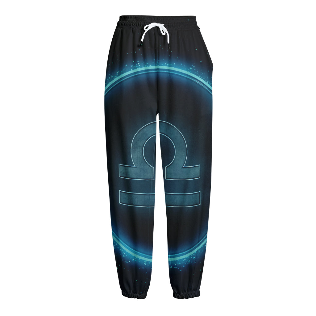 Blue Libra Zodiac Sign Print Fleece Lined Knit Pants
