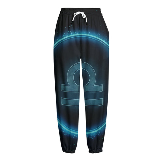 Blue Libra Zodiac Sign Print Fleece Lined Knit Pants