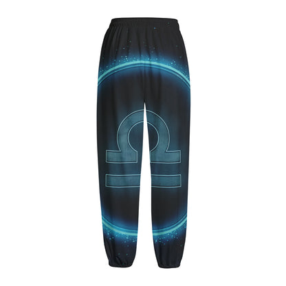 Blue Libra Zodiac Sign Print Fleece Lined Knit Pants
