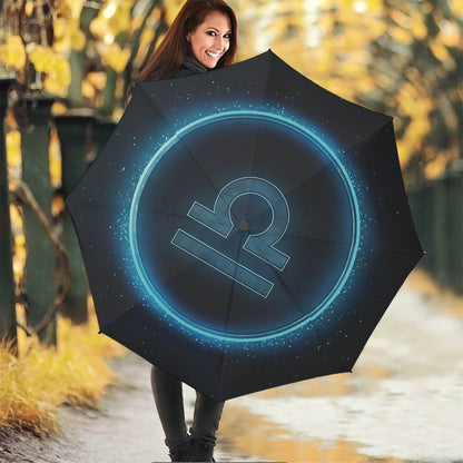 Blue Libra Zodiac Sign Print Foldable Umbrella