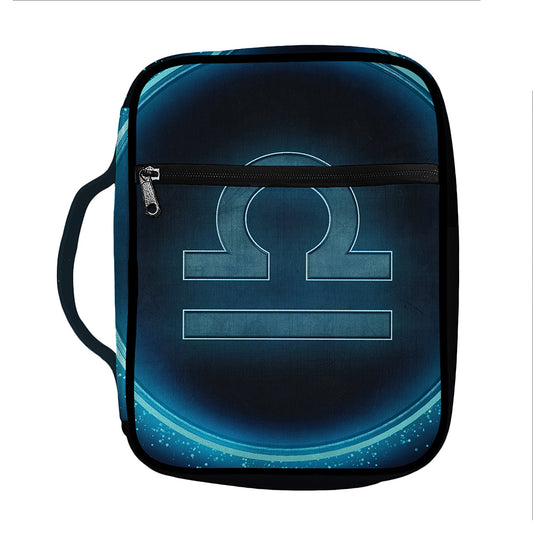 Blue Libra Zodiac Sign Print Front Pocket Bible Bag