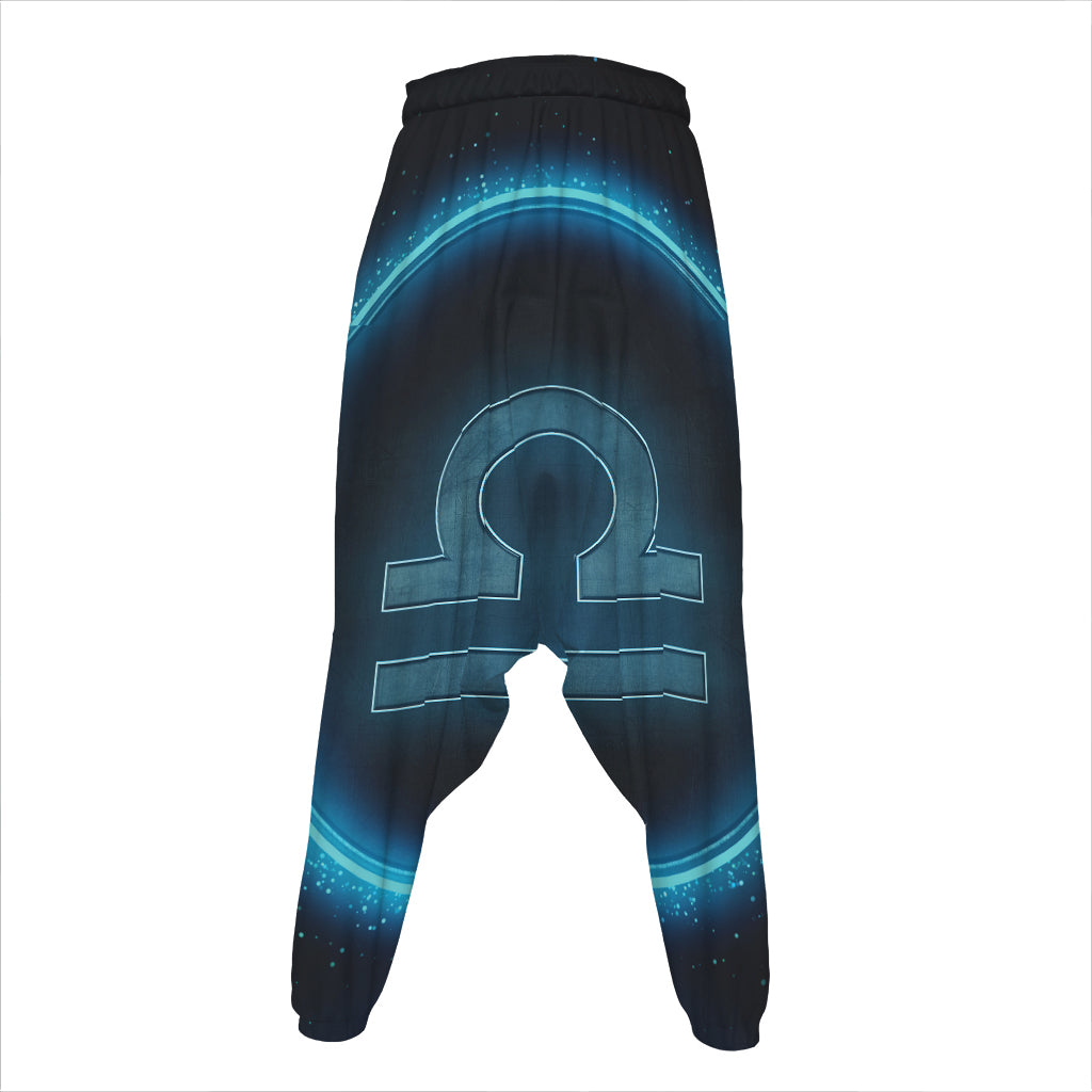 Blue Libra Zodiac Sign Print Hammer Pants