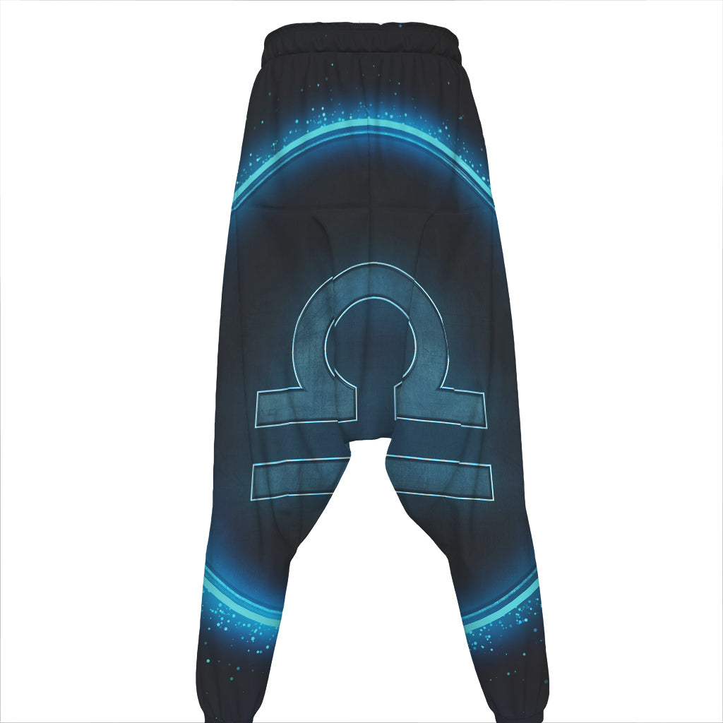 Blue Libra Zodiac Sign Print Hammer Pants