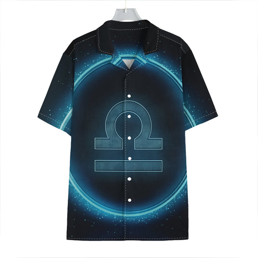 Blue Libra Zodiac Sign Print Hawaiian Shirt