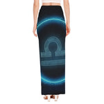 Blue Libra Zodiac Sign Print High Slit Maxi Skirt