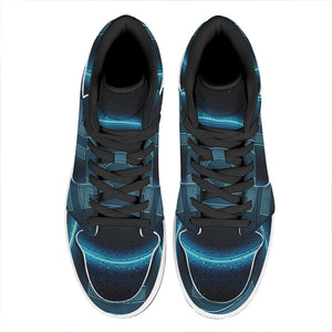 Blue Libra Zodiac Sign Print High Top Leather Sneakers