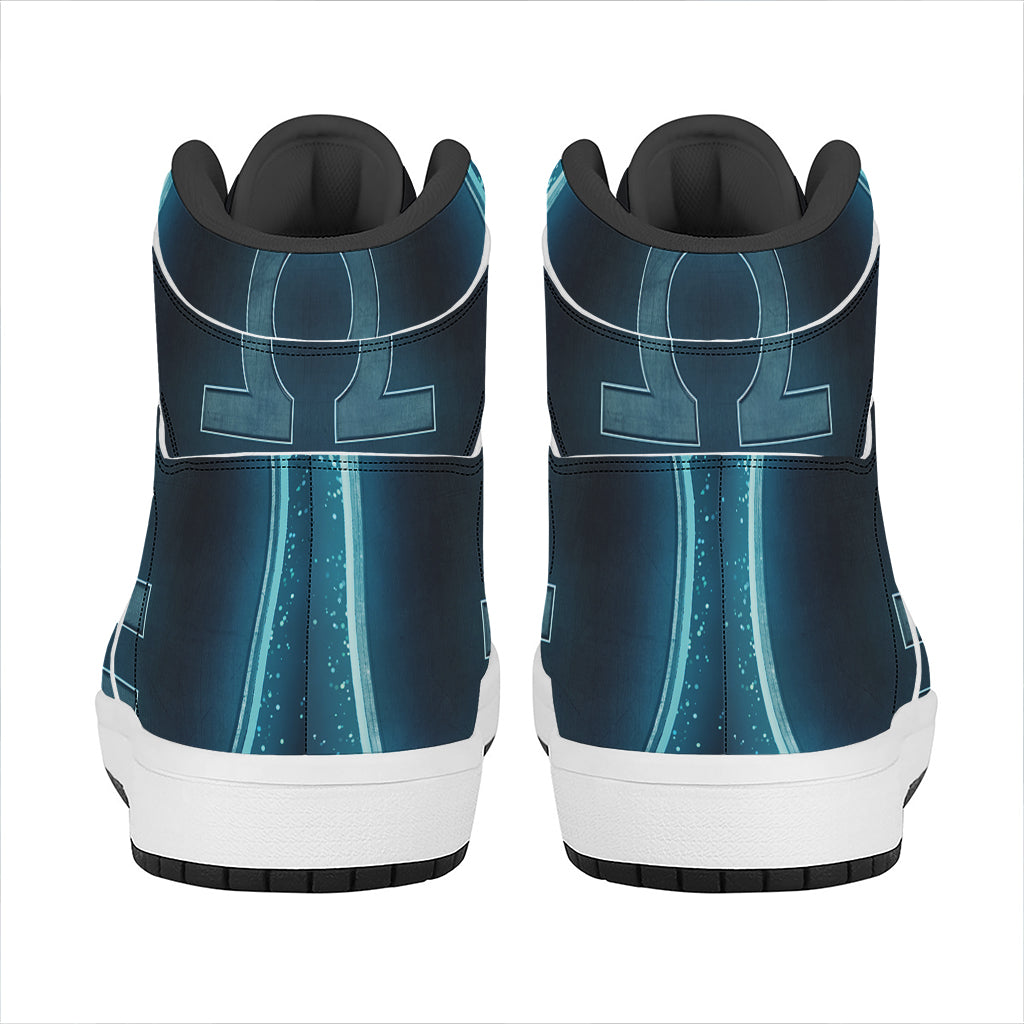 Blue Libra Zodiac Sign Print High Top Leather Sneakers