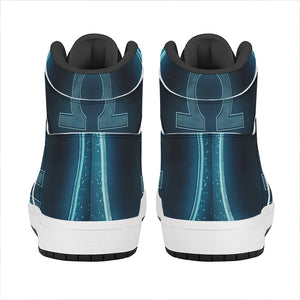 Blue Libra Zodiac Sign Print High Top Leather Sneakers