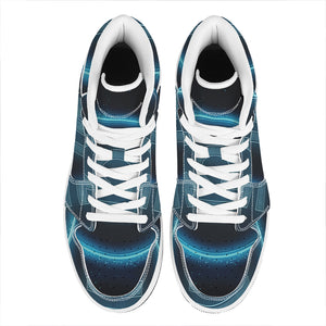 Blue Libra Zodiac Sign Print High Top Leather Sneakers