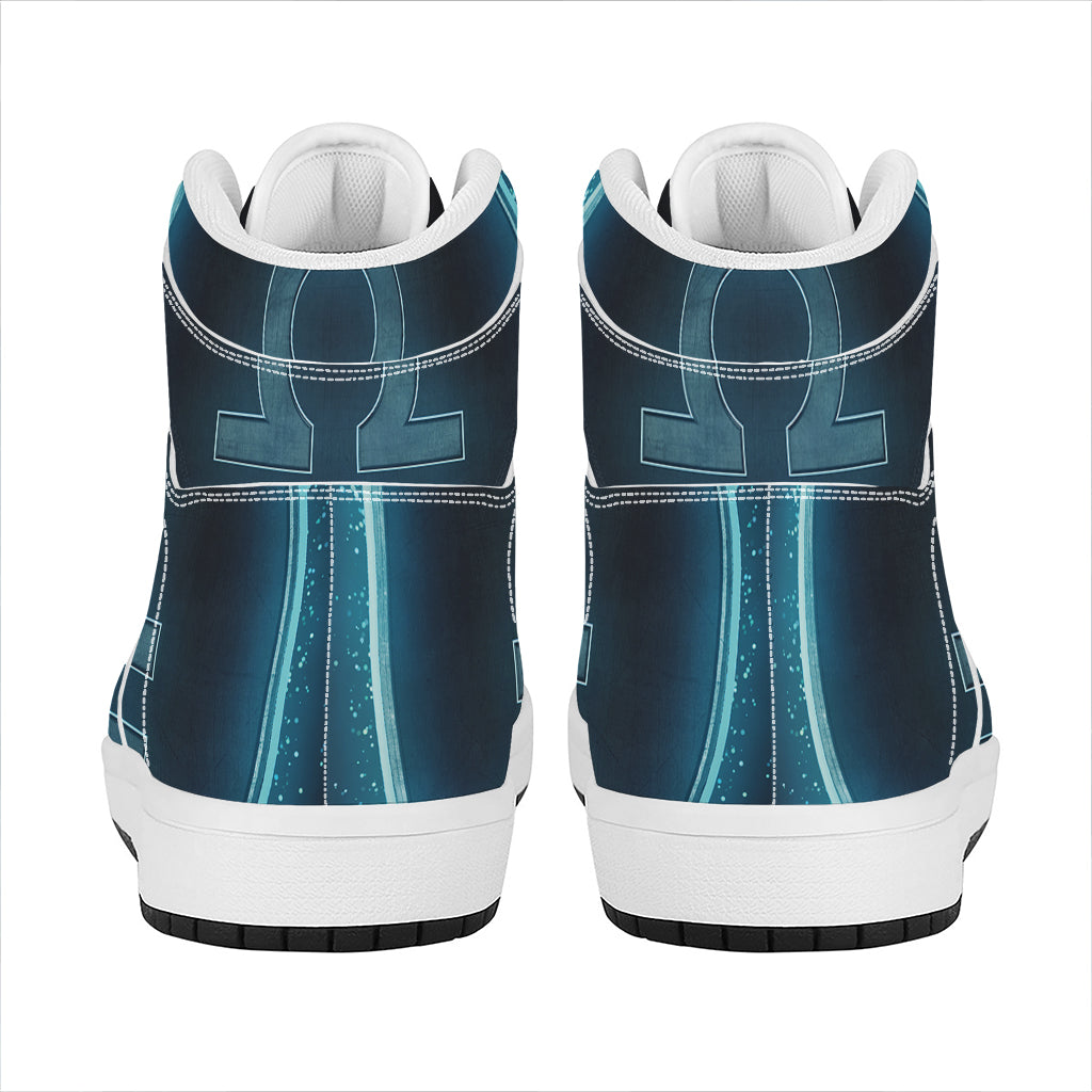 Blue Libra Zodiac Sign Print High Top Leather Sneakers