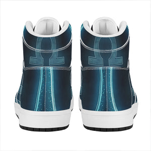 Blue Libra Zodiac Sign Print High Top Leather Sneakers