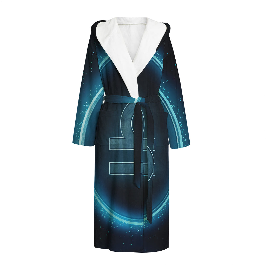 Blue Libra Zodiac Sign Print Hooded Bathrobe